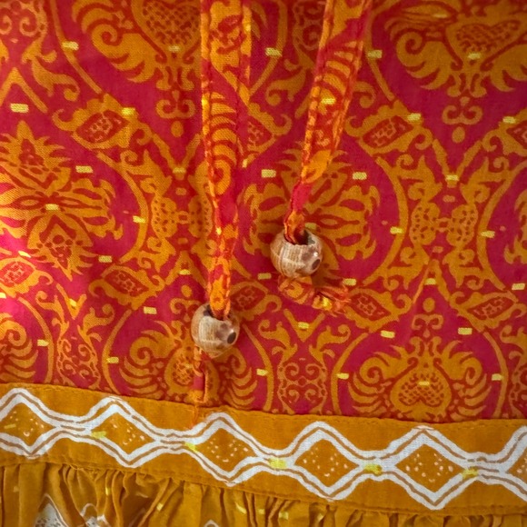 Sundance Women's Boho Cotton Maxi Skirt L Drawstring Orange Red Artsy Flowy - Picture 5 of 9